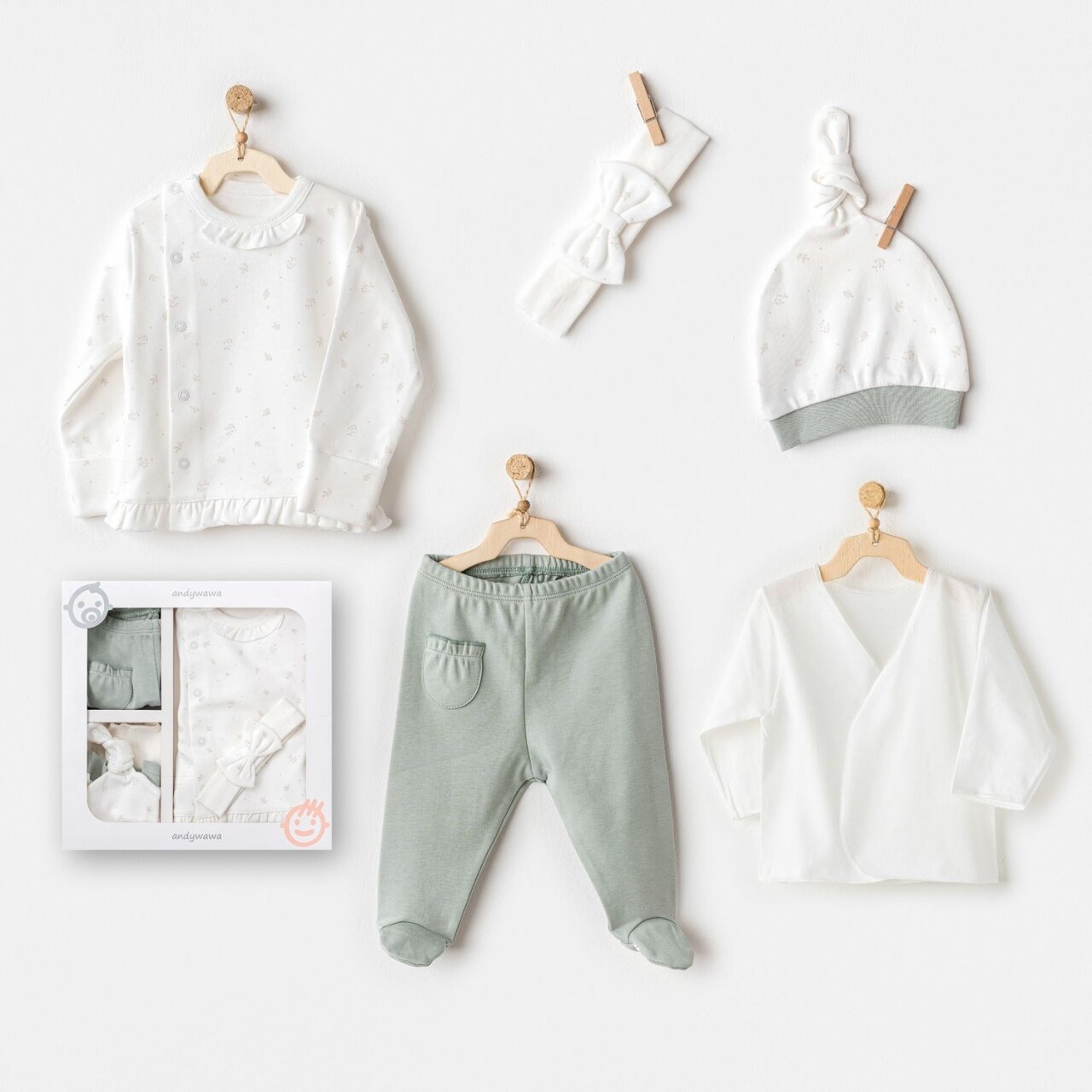 مجموعة مخرج مستشفى من 5 قطع من Andywawa AC25130 بتصميم دببة لطيفة، باللون الأخضر - 1