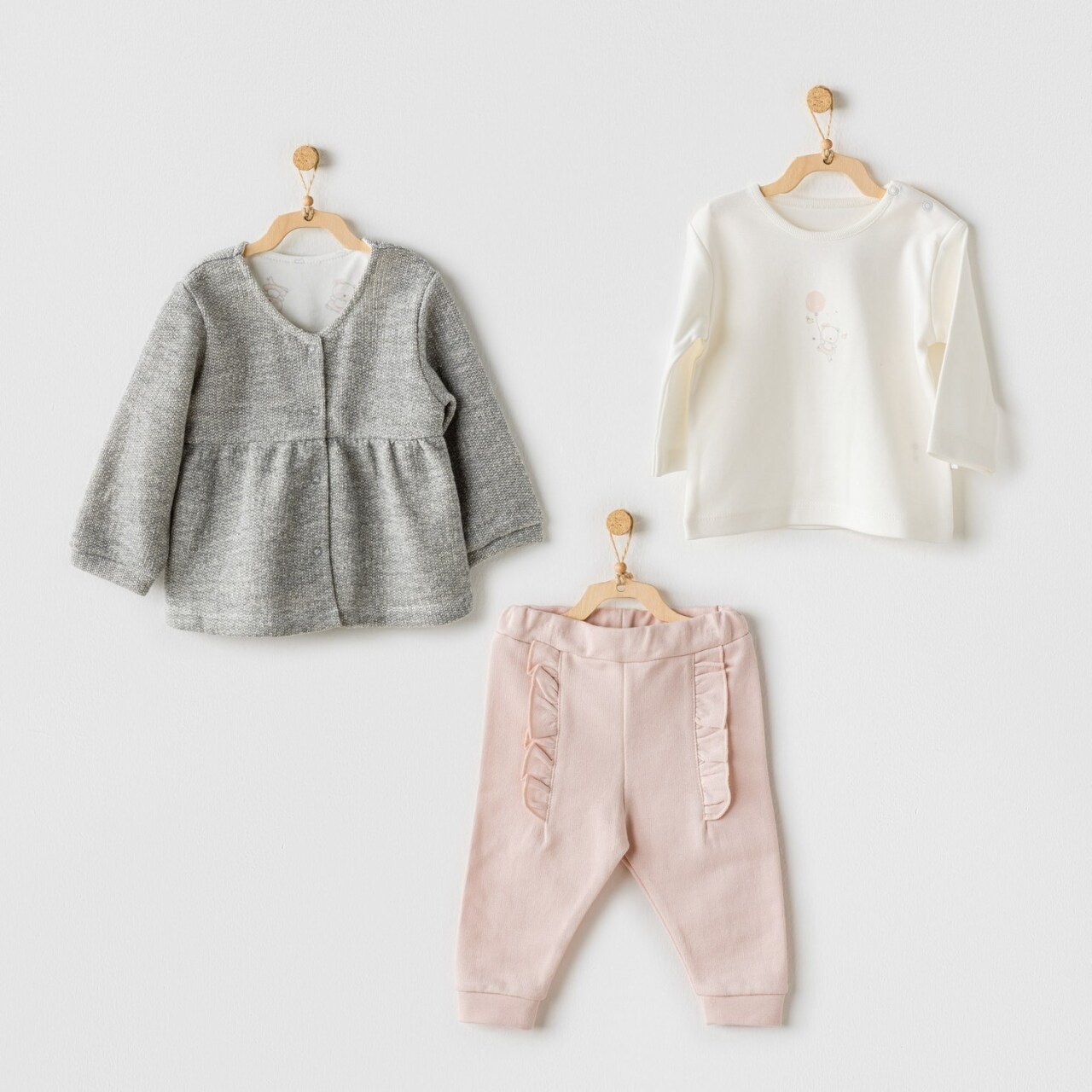 Andywawa AC24128 Ballerina 3lü Bebe Takım Grey Ecru Pink - 1