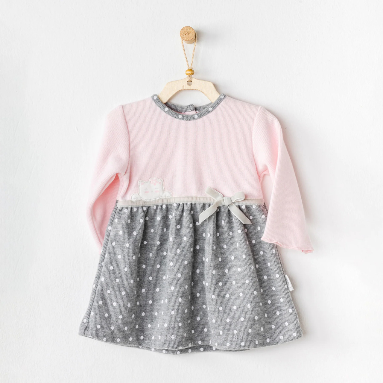 Andywawa AC24391 Meow Bebek Elbise Takım Pink Grey - 1