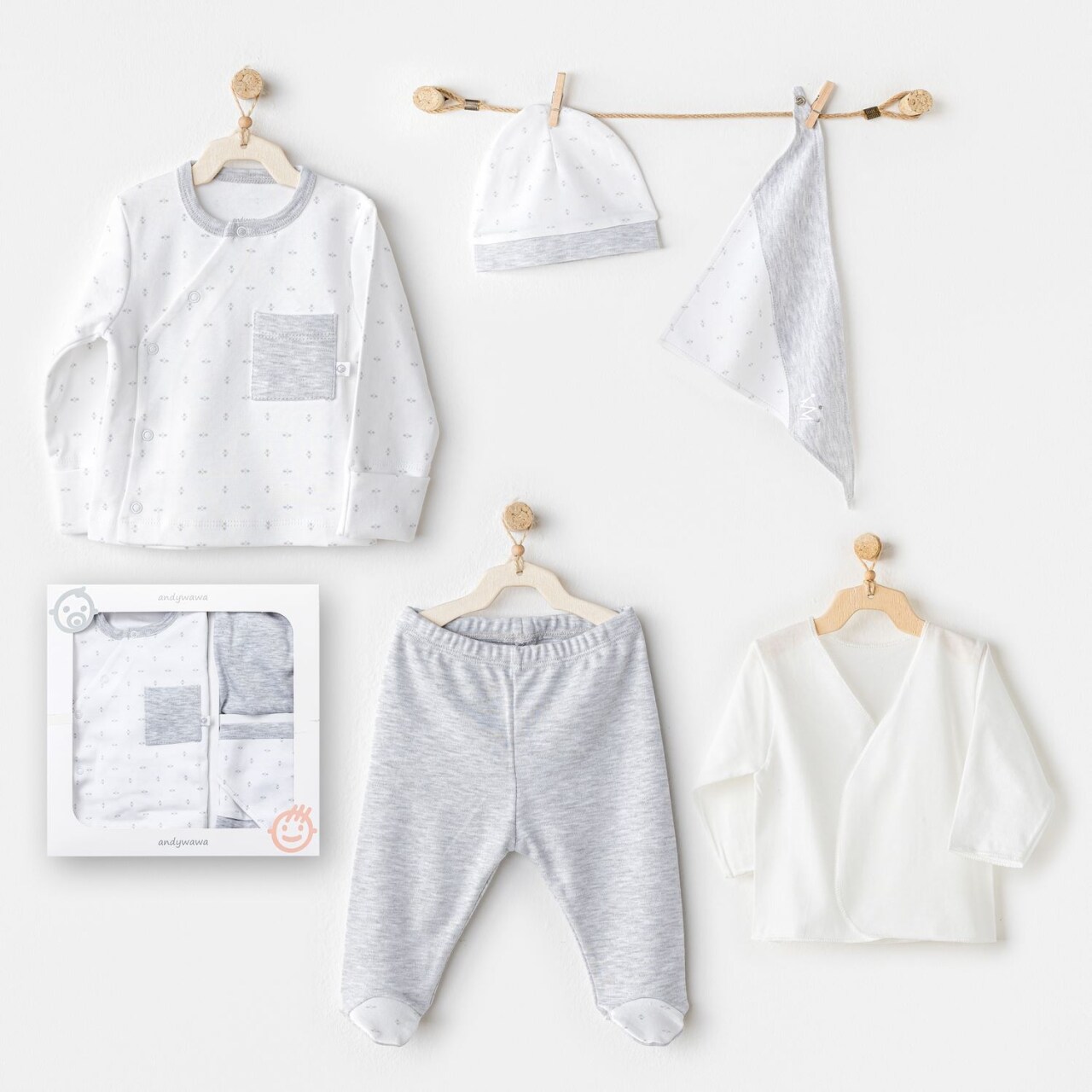 Andywawa AC24720 Newborn Wawa Boys 5'Li Hastane Çıkış Seti White - 1