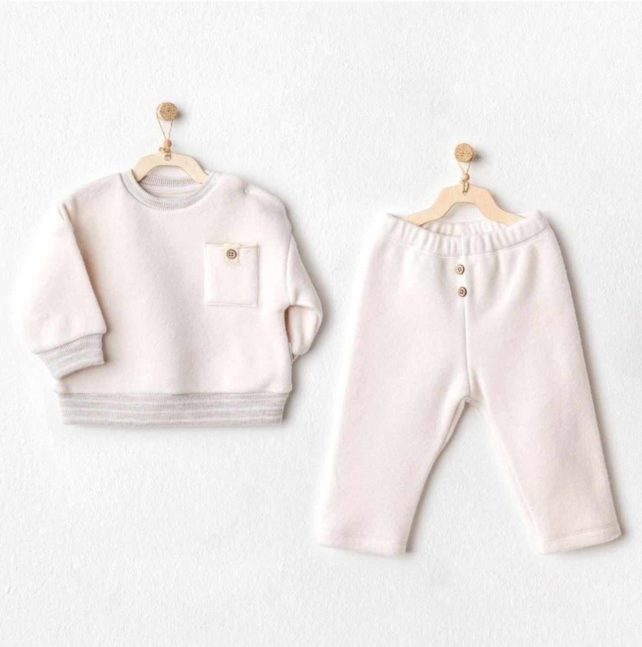 Andywawa AC25158 Soft 2'Li Bebe Takım Ekru - 1