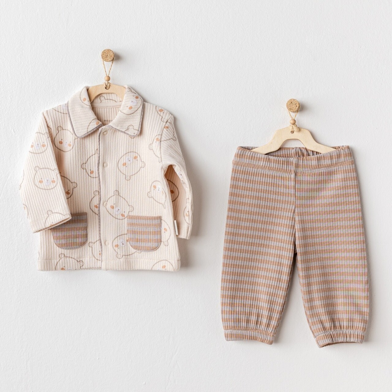 Andywawa AC25188 Bear Time 2'Li Bebe Takım Light Beige - 1