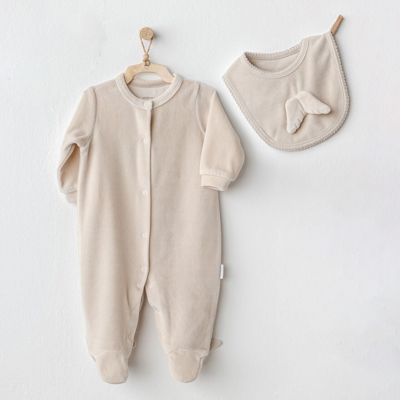 Andywawa AC25324 Happy Newyear Kadife Bebe Tulum Takım Beige - 1