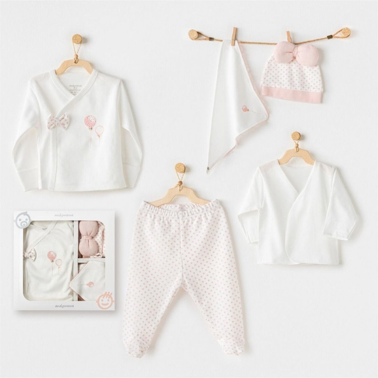 Andywawa AC25550 Newborn Set Pınk Baloons 5'Li Hastane Çıkışı Ekru - 1
