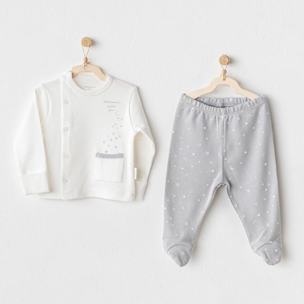 Andywawa AC25704 Sıde Snap Set Mommy's Little Star 2'Li Zıbın Set Grey - 1