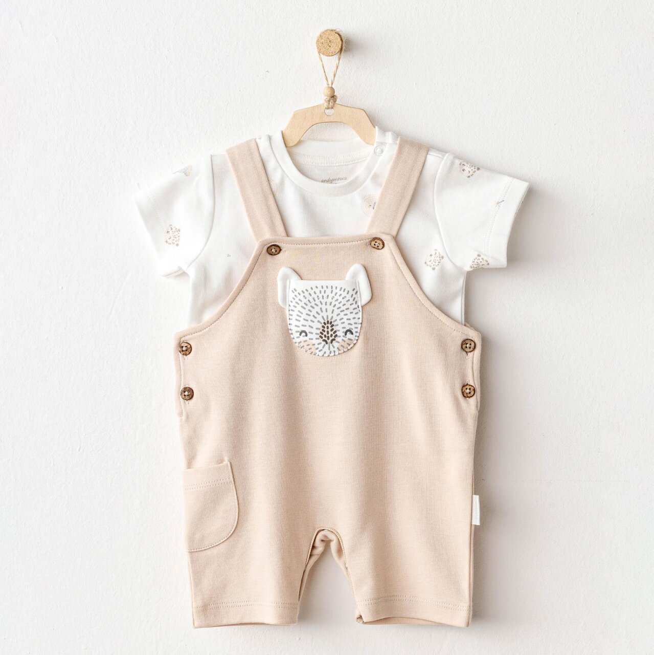 Andywawa AC25845 Happy Animals Bebek Salopet Takım Beige - 1