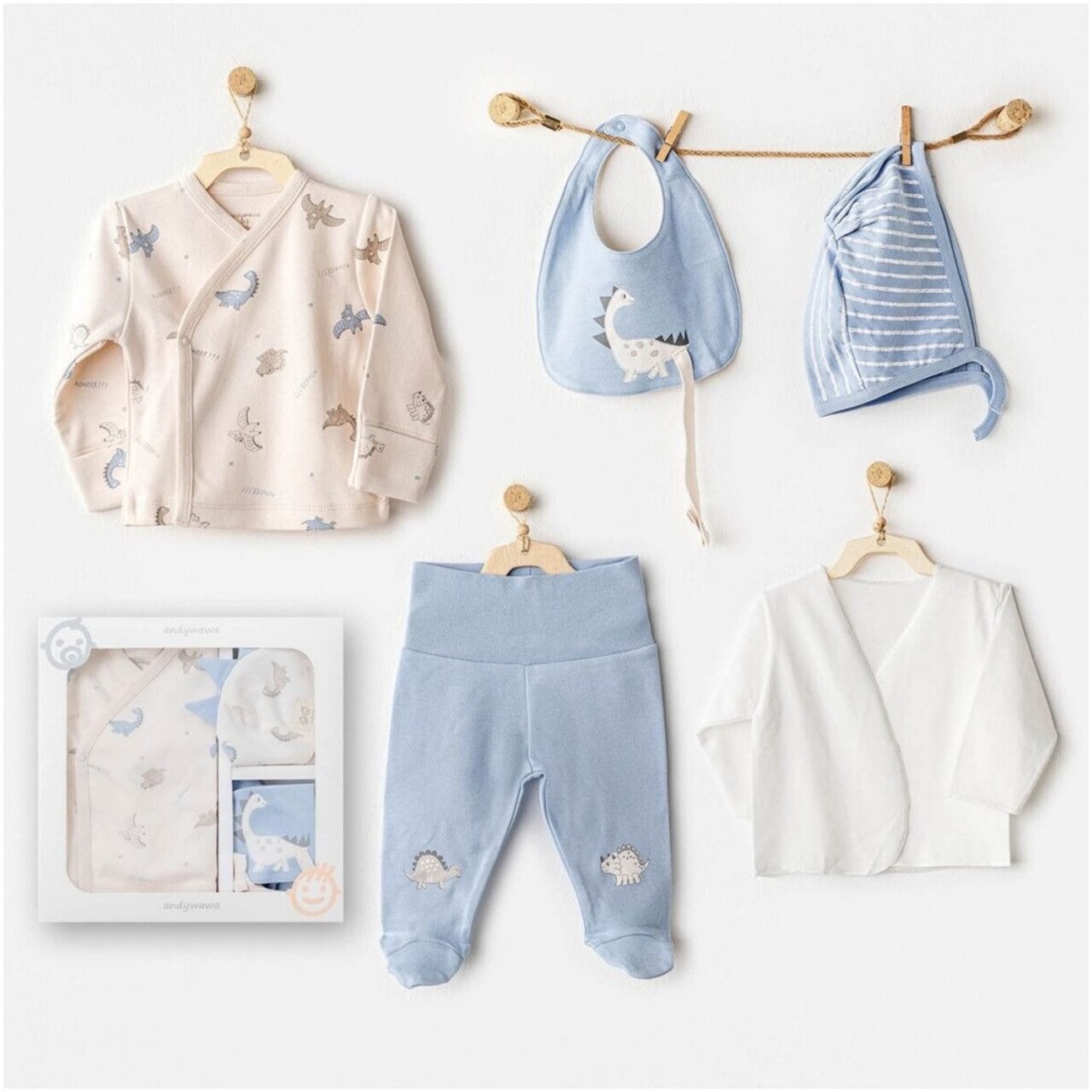 Andywawa AC25910 Newborn Set Dino 5'Li Hastane Çıkışı Beige - 1