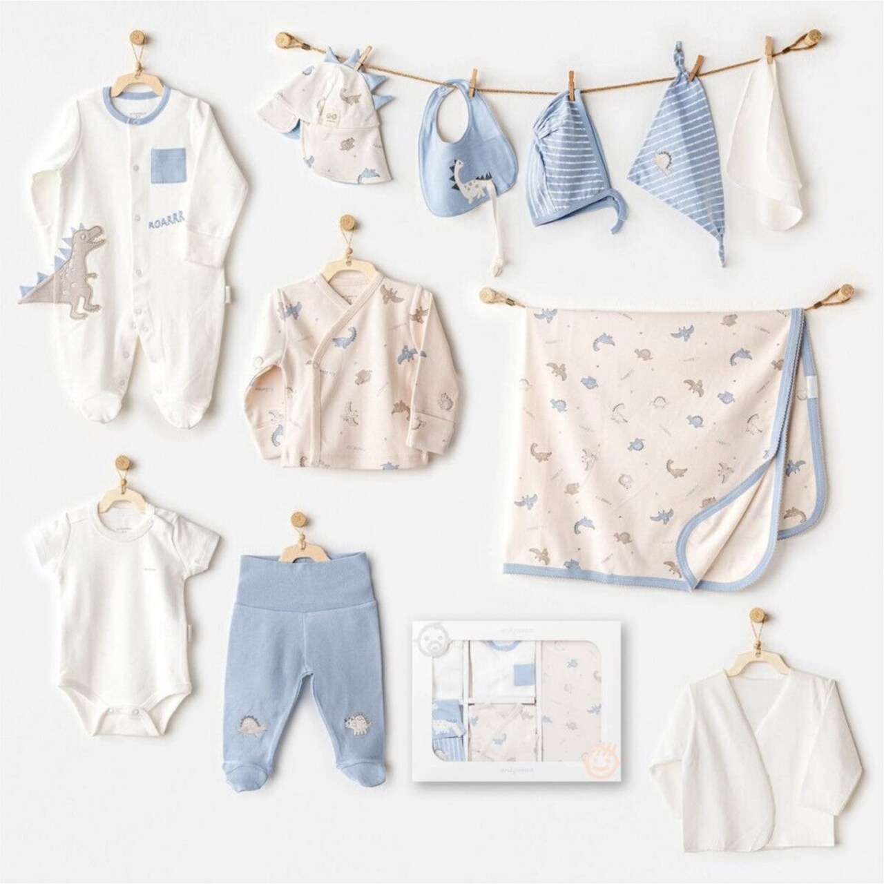 Andywawa AC25911 Newborn Set Dino 10'Lu Hastane Çıkışı Beige - 1