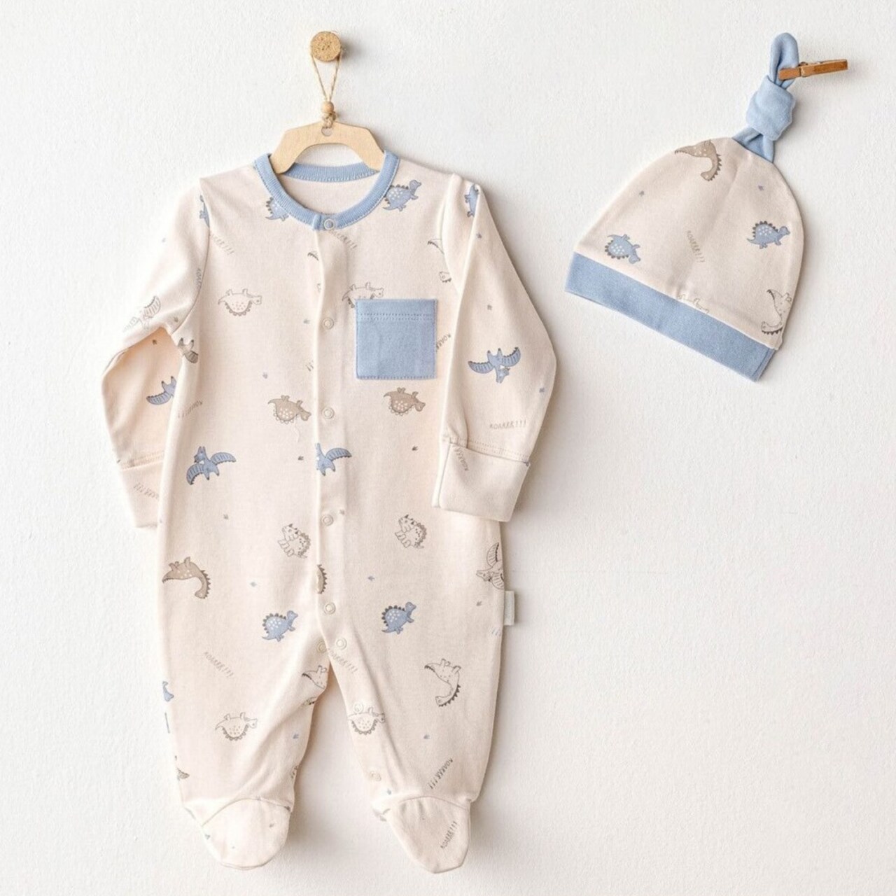 Andywawa AC25919 Romper Hat Set Dino Bebek Tulum Takım Beige - 1