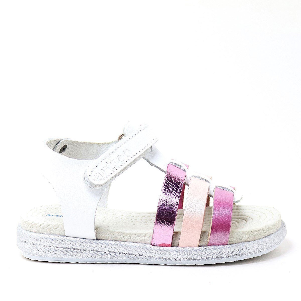 صندل أرتيكو بيليني فاكيتا من الجلد الطبيعي باللون الأبيض والفوشيا والوردي للبنات - 2