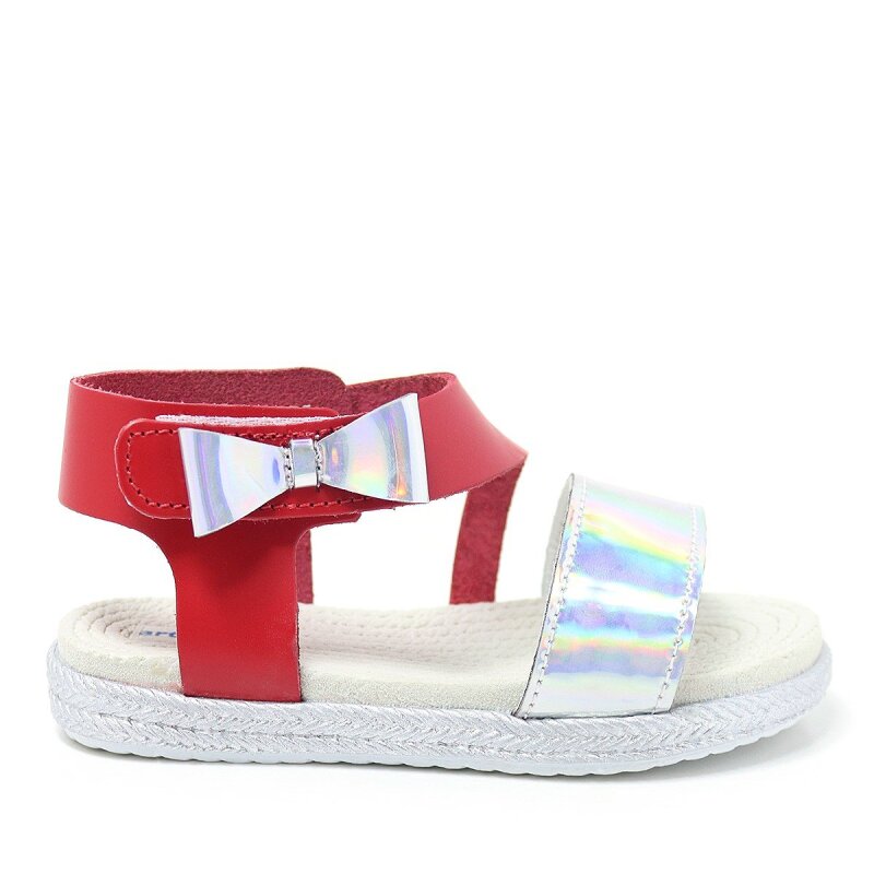 صندل أرتيكو إلينيس من الجلد الطبيعي باللون الأحمر والفضي للبنات - 2