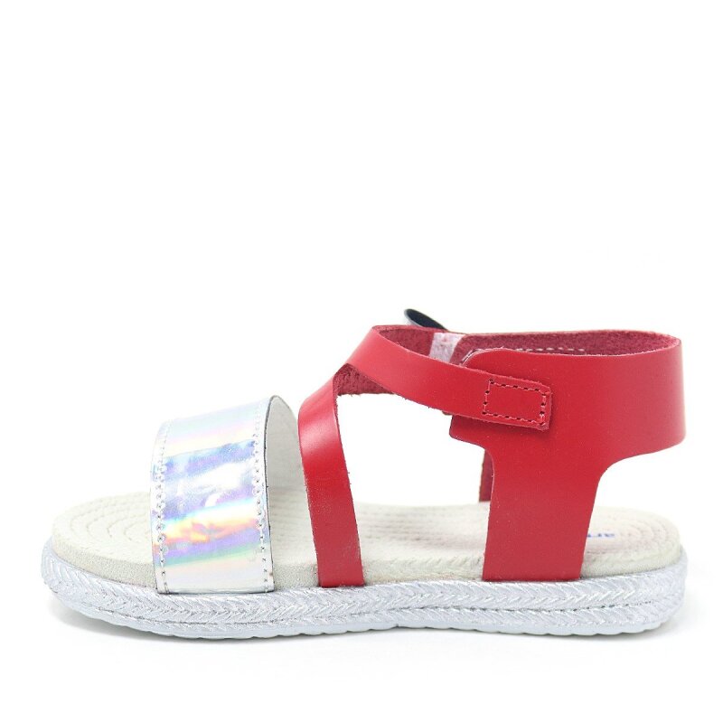 صندل أرتيكو إلينيس من الجلد الطبيعي باللون الأحمر والفضي للبنات - 3