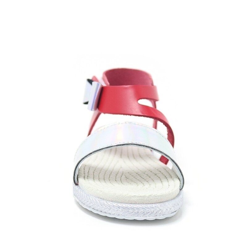 صندل أرتيكو إلينيس من الجلد الطبيعي باللون الأحمر والفضي للبنات - 4