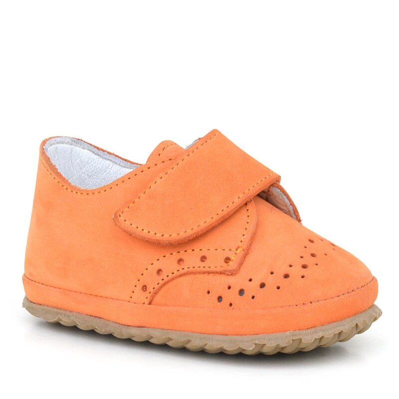 Hakiki Deri Turuncu Cırtlı Bebek Patik Ayakkabı - 2