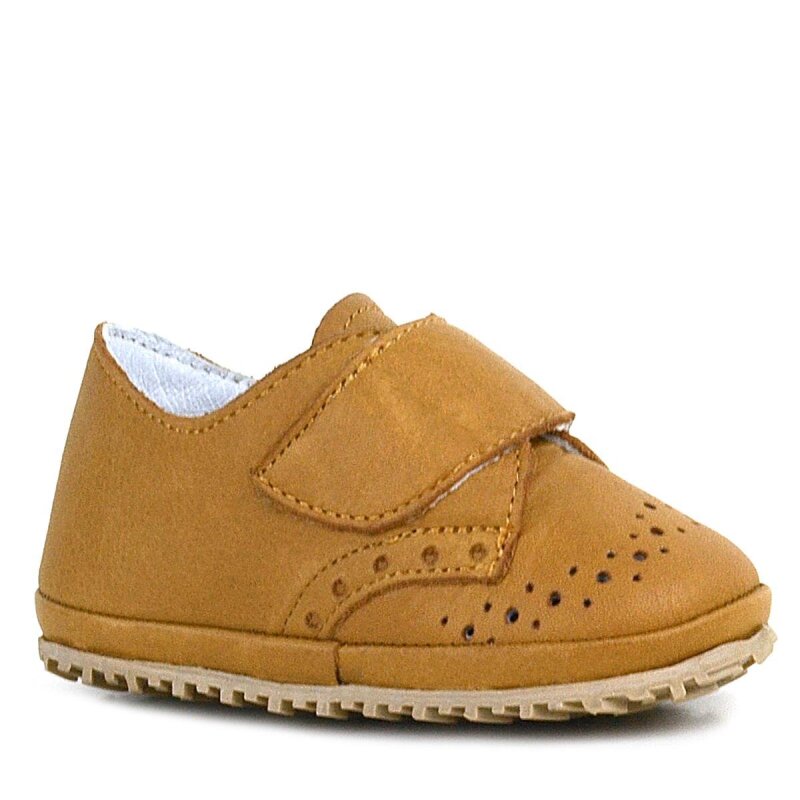 Genuine Leather Tan Velcro Baby Bootie Shoes - 2