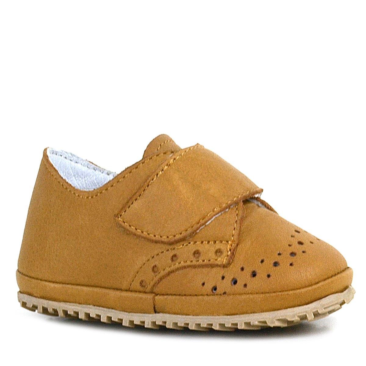 Genuine Leather Tan Velcro Baby Bootie Shoes - 2