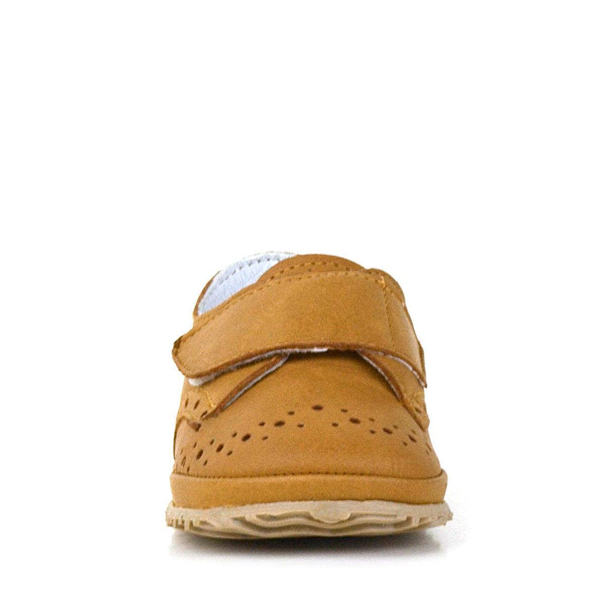 Genuine Leather Tan Velcro Baby Bootie Shoes - 4