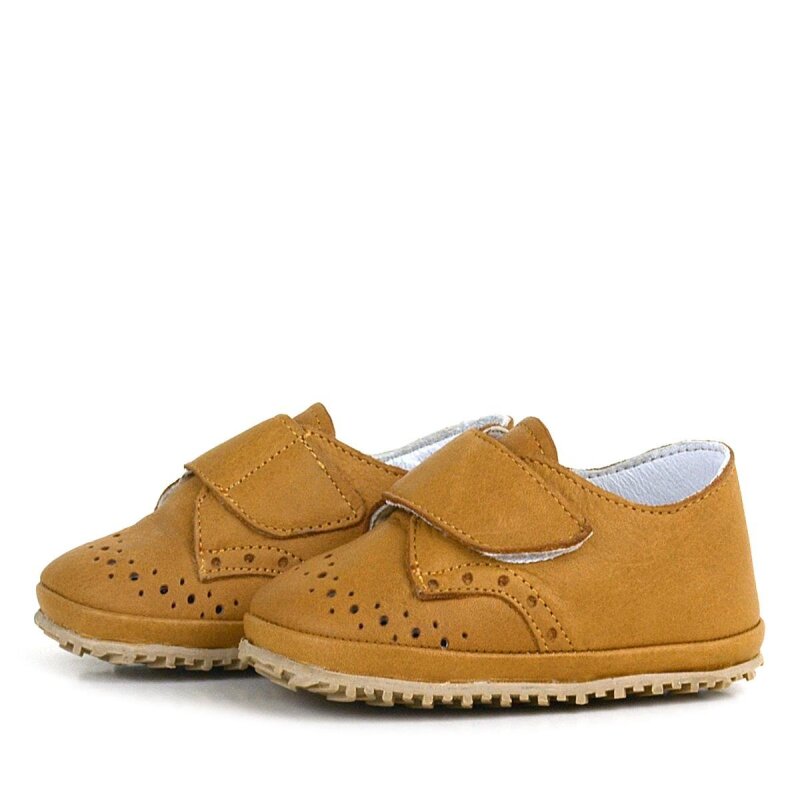 Genuine Leather Tan Velcro Baby Bootie Shoes - 5