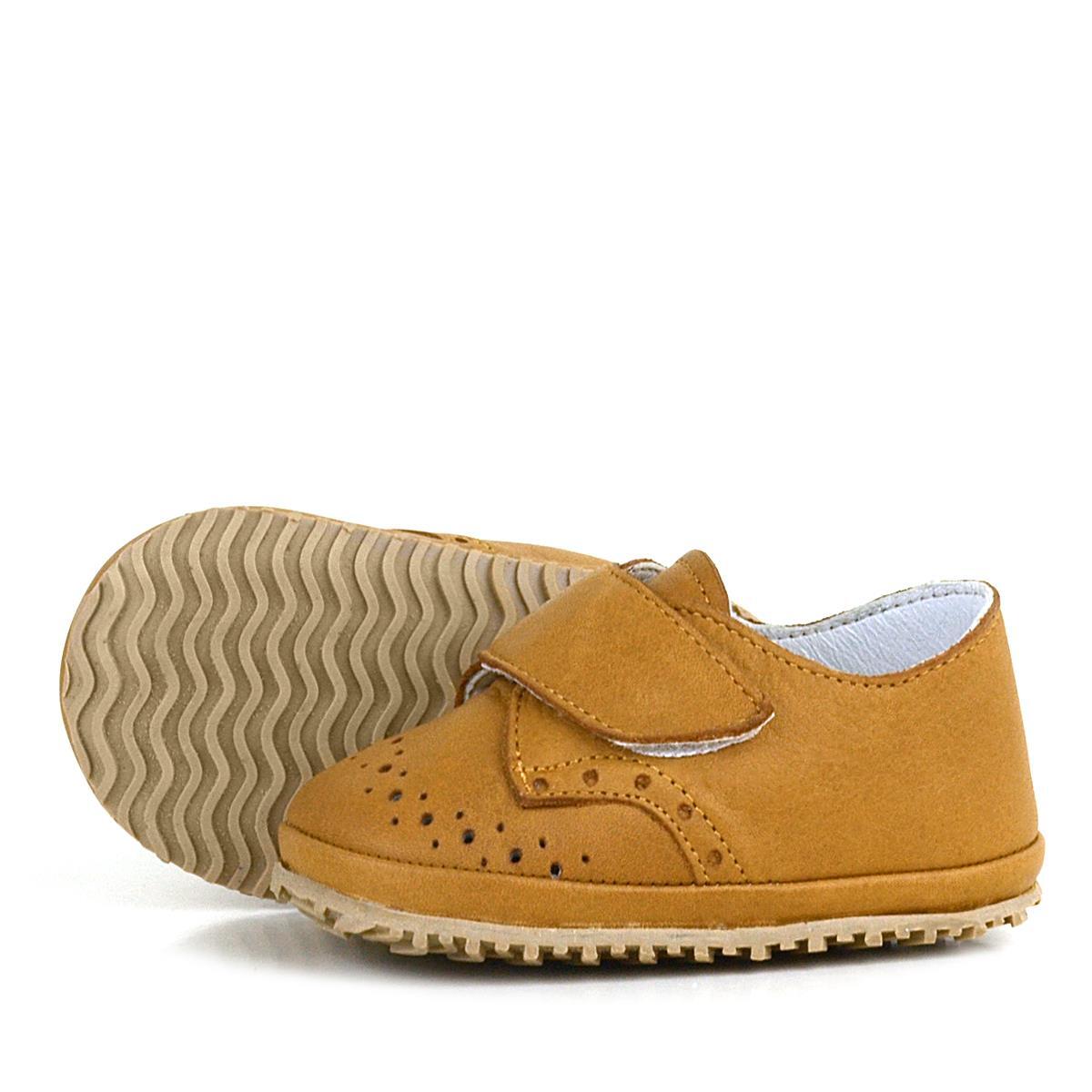 Genuine Leather Tan Velcro Baby Bootie Shoes - 6