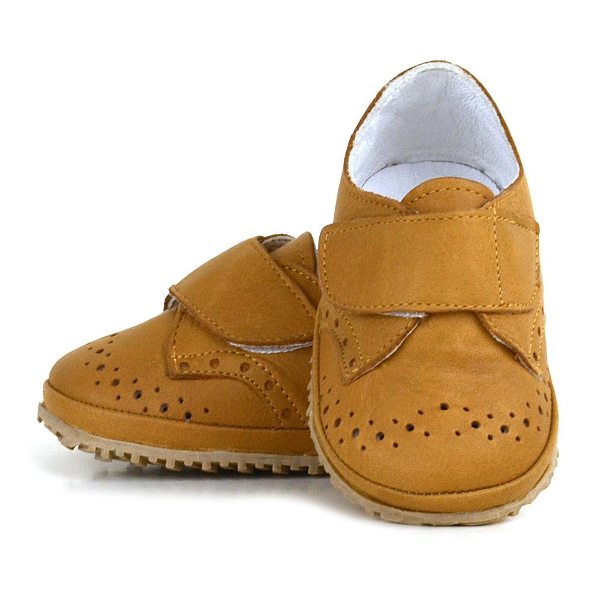 Genuine Leather Tan Velcro Baby Bootie Shoes - 7