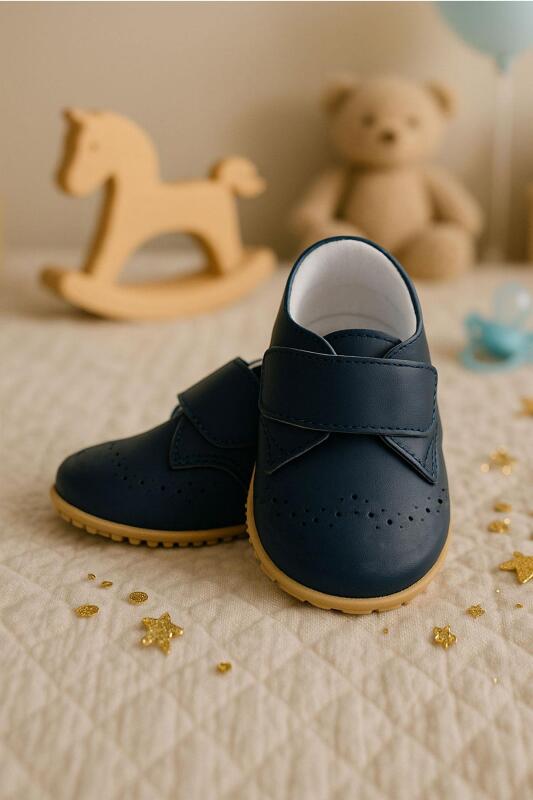 Hakiki Deri Lacivert Cırtlı Bebek Patik Ayakkabı - hapshoe kids