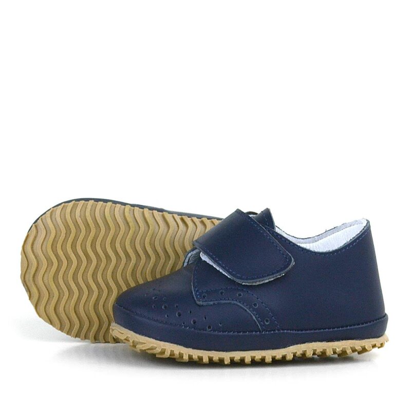 Hakiki Deri Lacivert Cırtlı Bebek Patik Ayakkabı - 6