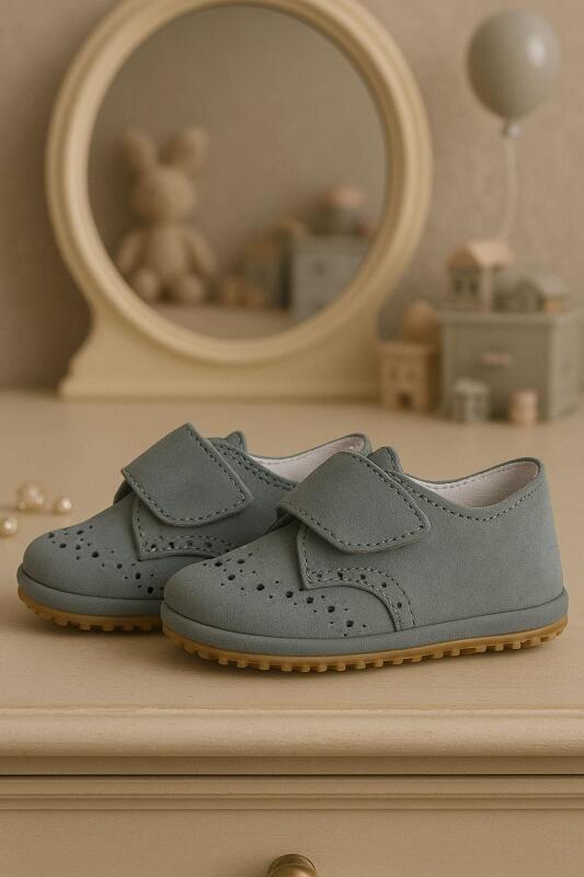 Hakiki Deri Gri Cırtlı Bebek Patik Ayakkabı - hapshoe kids