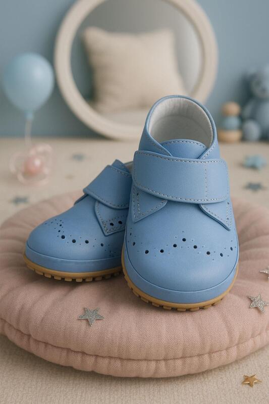 Hakiki Deri Mavi Cırtlı Bebek Patik Ayakkabı - hapshoe kids