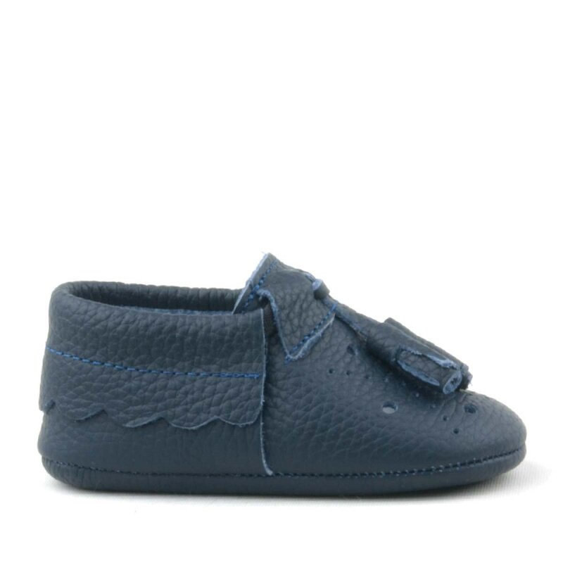 Peppa Hakiki Deri Lacivert Püsküllü Lastikli Bebek Patik - 3