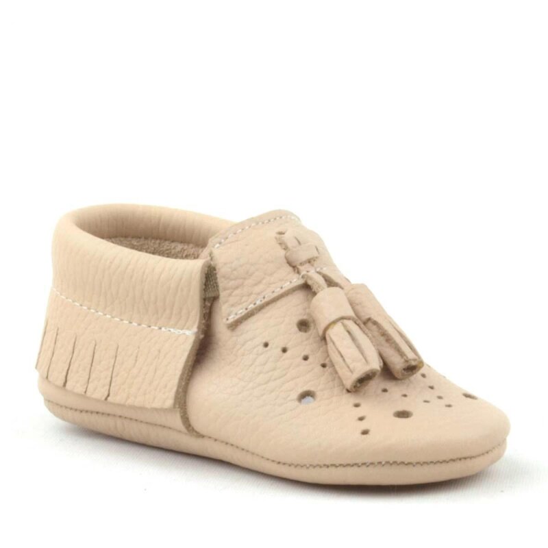 Peppa Genuine Leather Sand Color Tasseled Elastic Baby Booties - 2