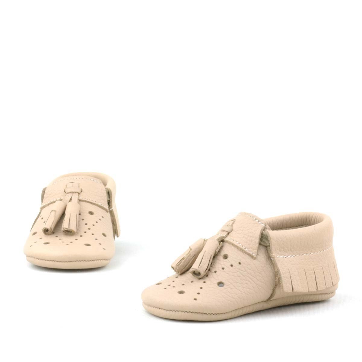Peppa Genuine Leather Sand Color Tasseled Elastic Baby Booties - 5