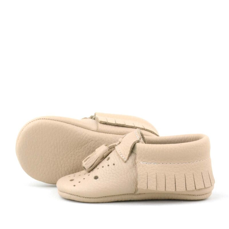 Peppa Genuine Leather Sand Color Tasseled Elastic Baby Booties - 6
