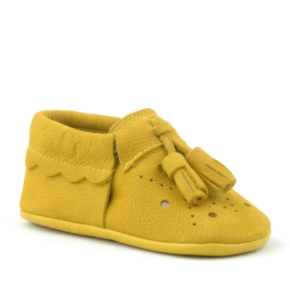 Peppa Genuine Leather Yellow Tasseled Elastic Baby Booties - 3