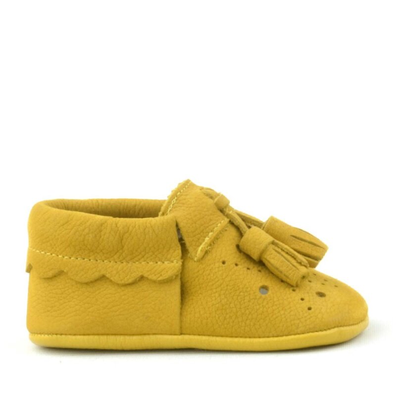 Peppa Genuine Leather Yellow Tasseled Elastic Baby Booties - 4