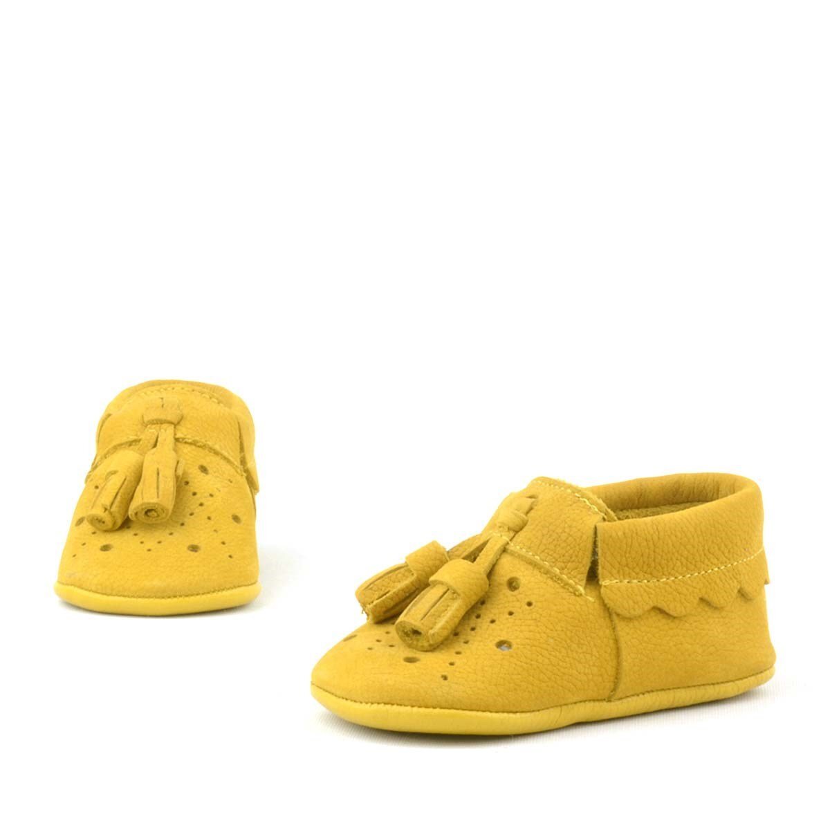 Peppa Genuine Leather Yellow Tasseled Elastic Baby Booties - 6