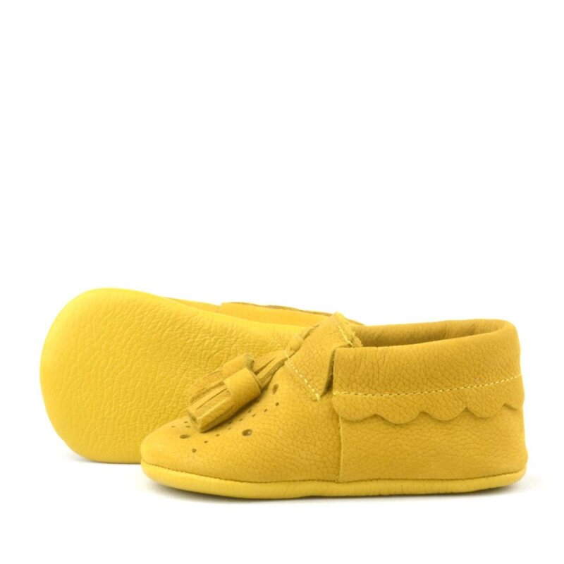 Peppa Genuine Leather Yellow Tasseled Elastic Baby Booties - 7