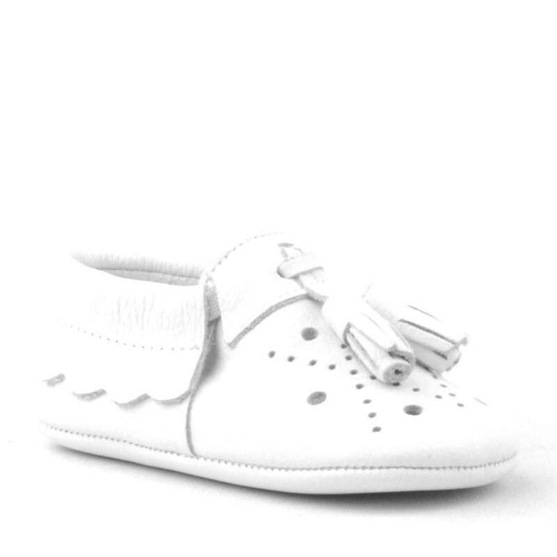 Peppa Genuine Leather White Tasseled Elastic Baby Booties - 2