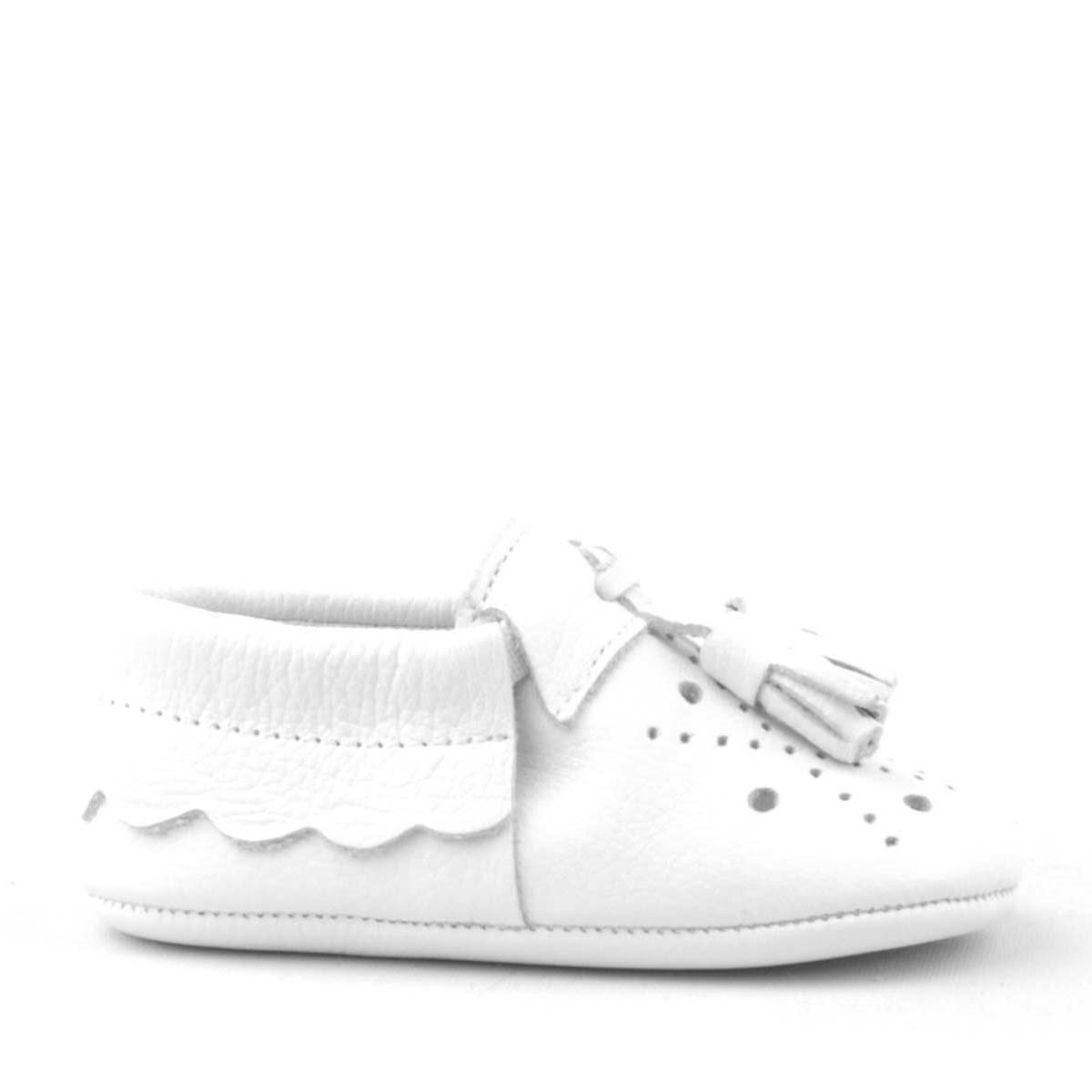 Peppa Genuine Leather White Tasseled Elastic Baby Booties - 3