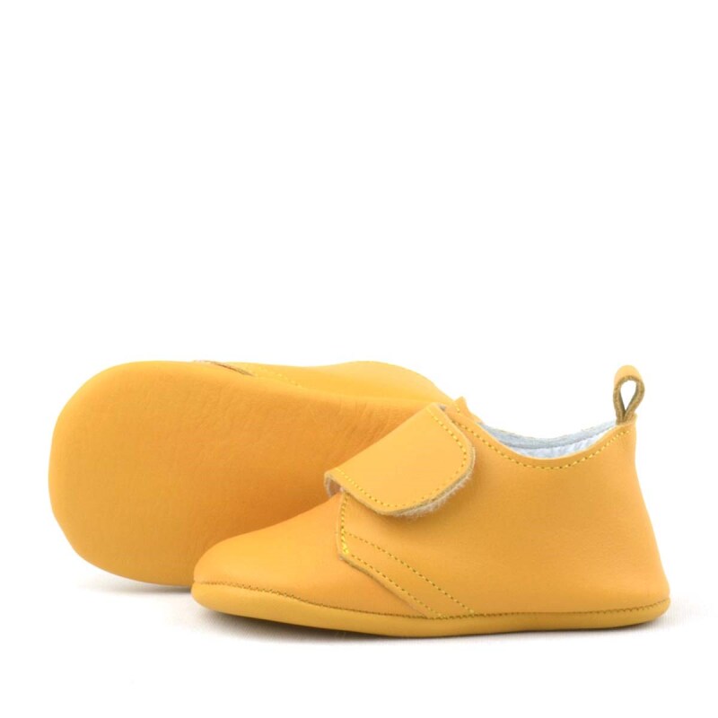 Booba Hakiki Deri Sarı Cırtlı Bebek Patik - 6