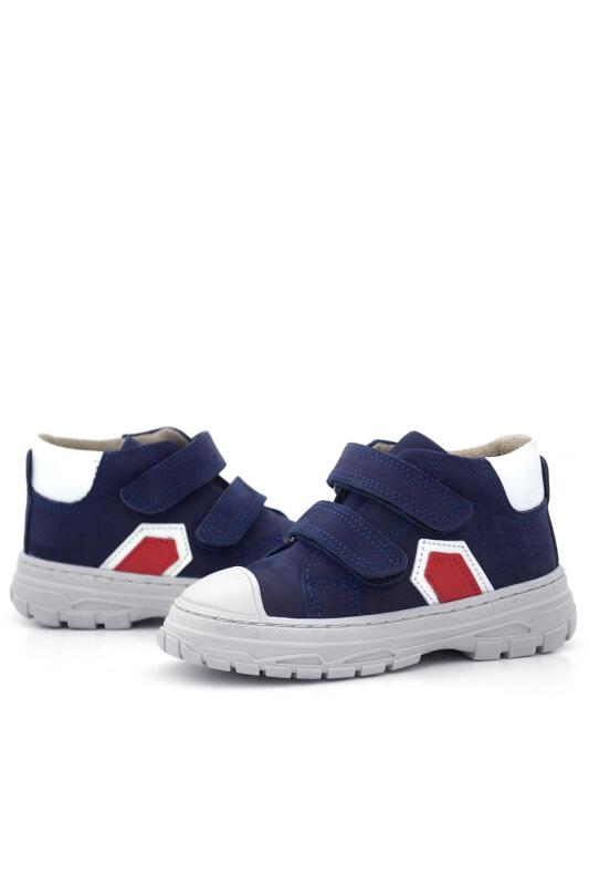 Rakerplus Tails Hakiki Deri Lacivert Kırmızı Cırtlı Çocuk Spor Bot - 7