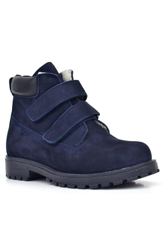 Rakerplus Neson Hakiki Deri Lacivert Nubuk Kürklü Cırtlı Çocuk Bot - Rakerplus