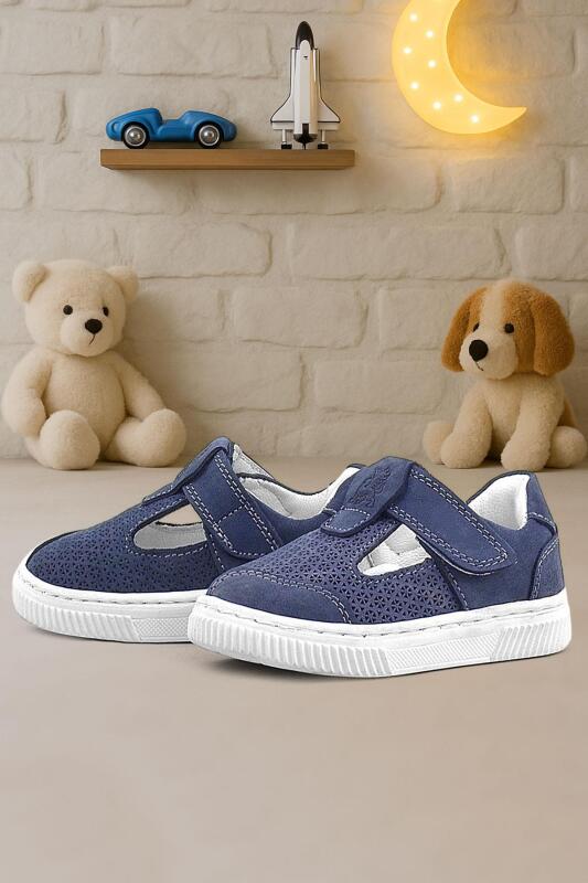 Rakerplus Bheem Hakiki Deri Lacivert Nubuk Cırtlı Bebek Sneaker Sandalet - Rakerplus