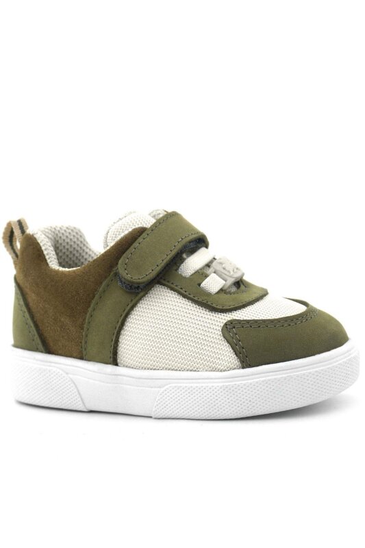 Rakerplus Genuine Leather Khaki Green Cream Colored Velcro Baby Shoes - 2