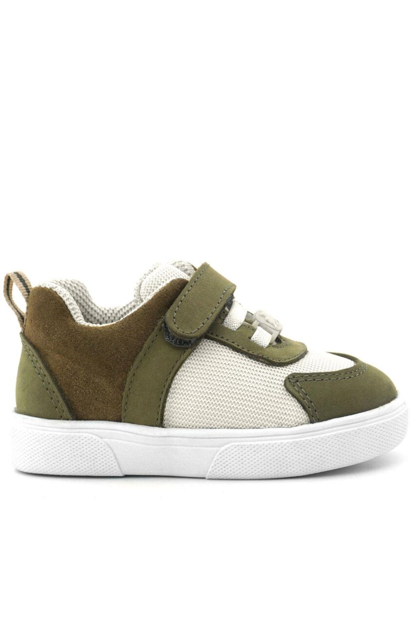 Rakerplus Genuine Leather Khaki Green Cream Colored Velcro Baby Shoes - 3
