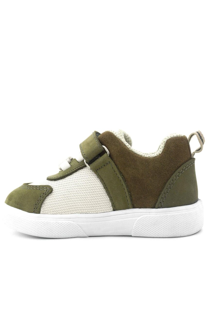 Rakerplus Genuine Leather Khaki Green Cream Colored Velcro Baby Shoes - 5