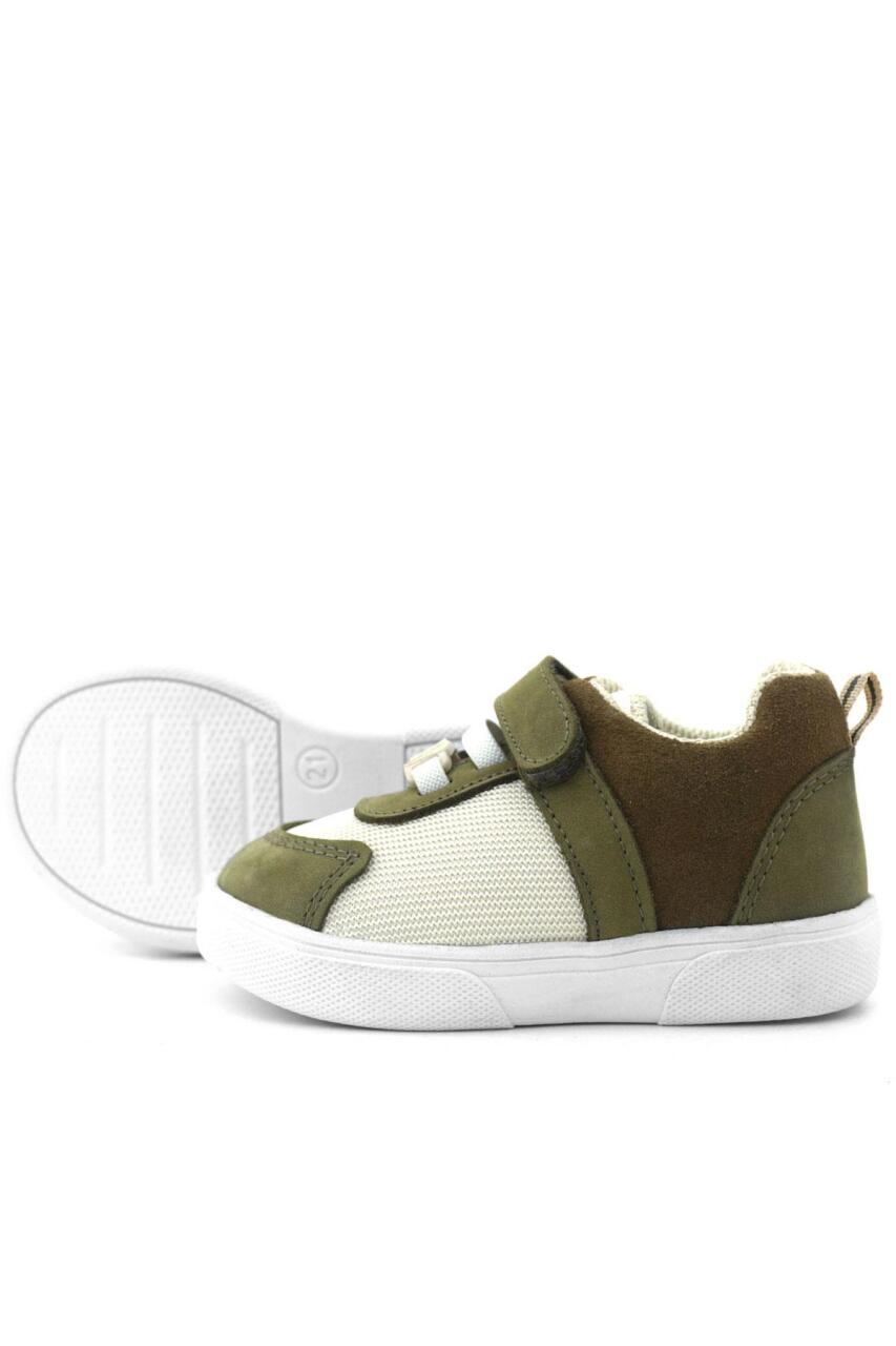 Rakerplus Genuine Leather Khaki Green Cream Colored Velcro Baby Shoes - 7