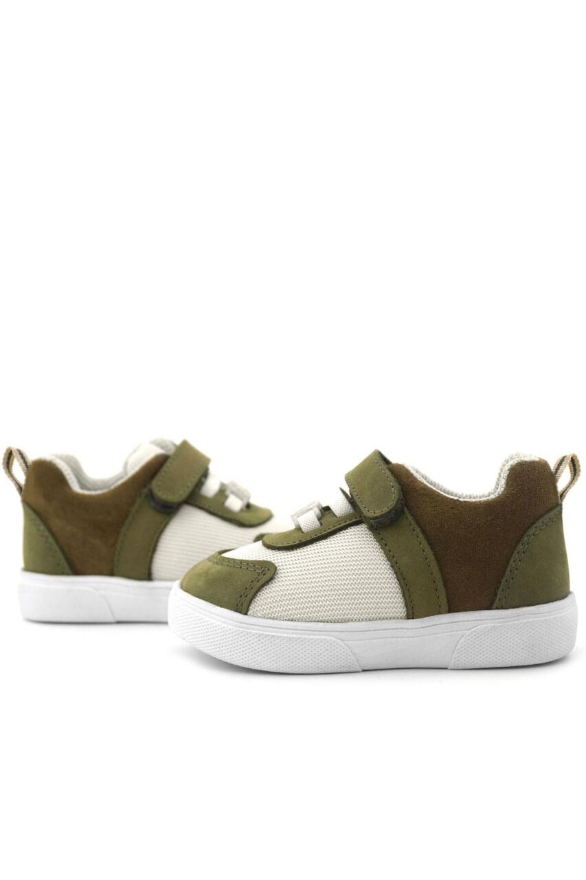 Rakerplus Genuine Leather Khaki Green Cream Colored Velcro Baby Shoes - 8