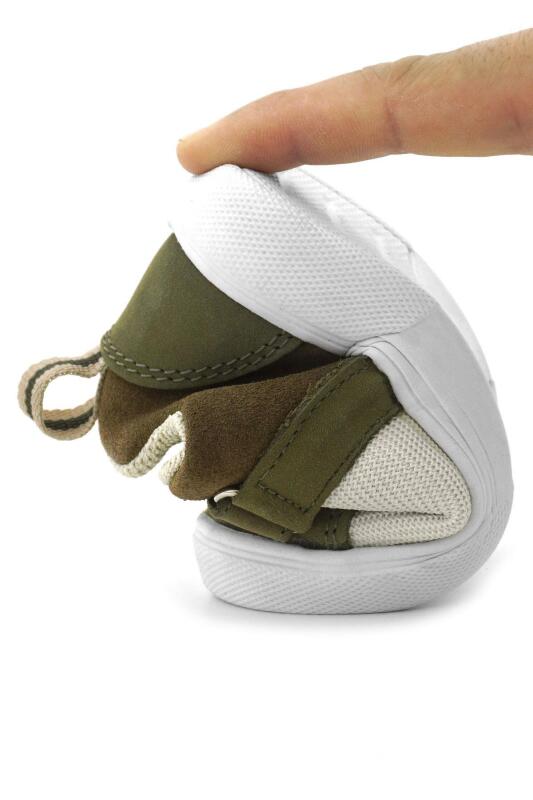 Rakerplus Genuine Leather Khaki Green Cream Colored Velcro Baby Shoes - 10