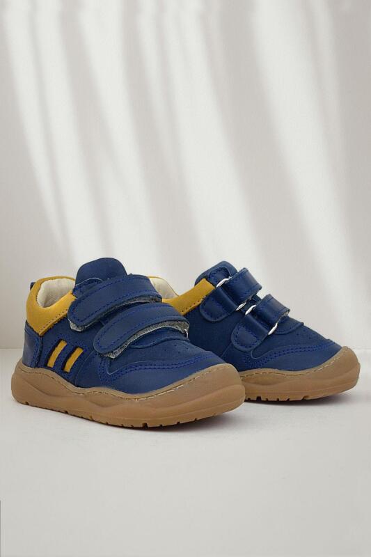 Rakerplus Schaggy Genuine Leather Navy Blue and Yellow Baby Sneakers - Rakerplus