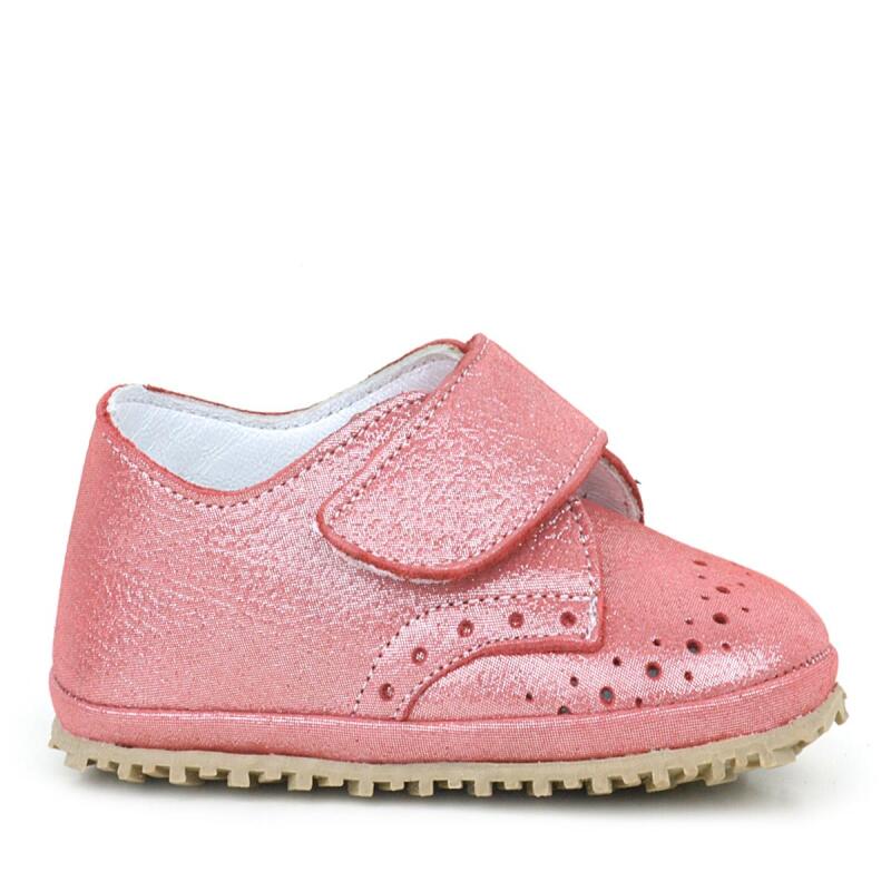 Genuine Leather Pink Glitter Velcro Baby Bootie Shoes - 2